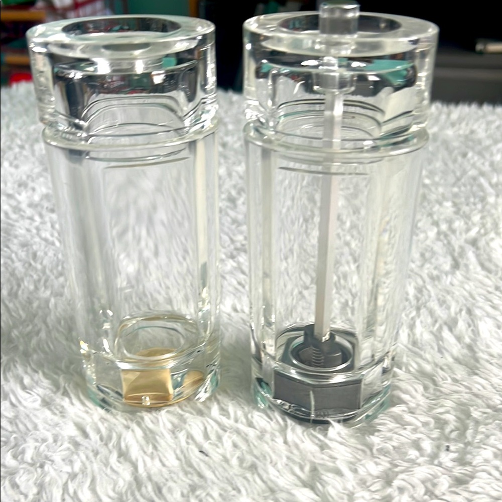 Lucite salt shaker and pepper grinder